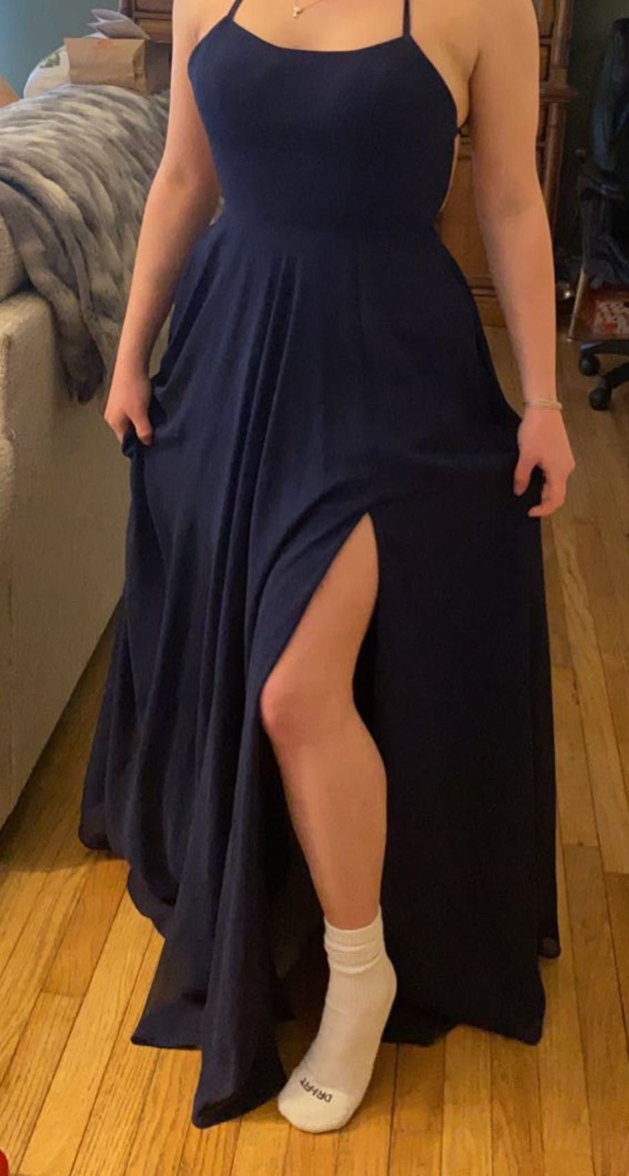 Faviana Size 0 Navy Blue Side Slit Dress on Queenly