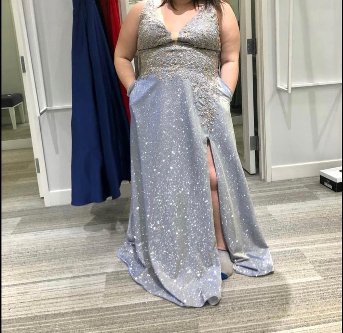 Plus Size 24 Prom Silver Floor Length Maxi on Queenly