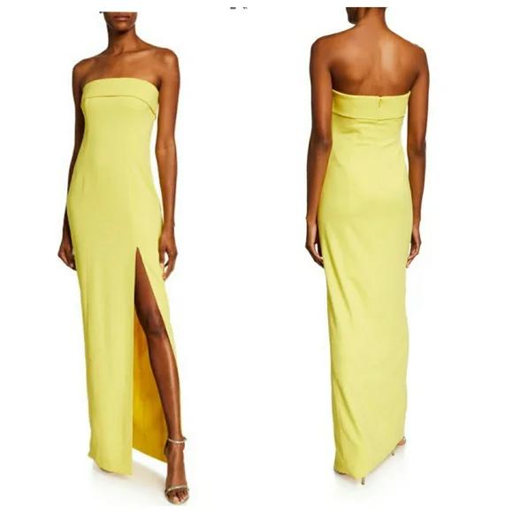 JAYGODFREY Size 6 Strapless Yellow Side Slit Dress on Queenly