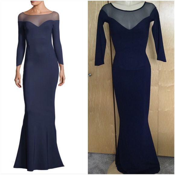 Chiara Boni Size 2 Long Sleeve Sheer Blue Mermaid Dress on Queenly