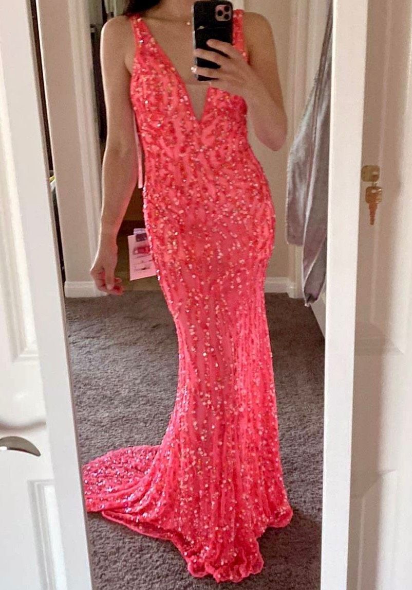 Mac Duggal Size 4 Prom Sequined Coral Floor Length Maxi on Queenly