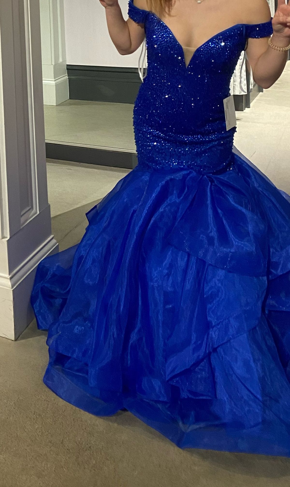 Size 0 Prom Off The Shoulder Sequined Royal Blue Mermaid Dress on Queenly