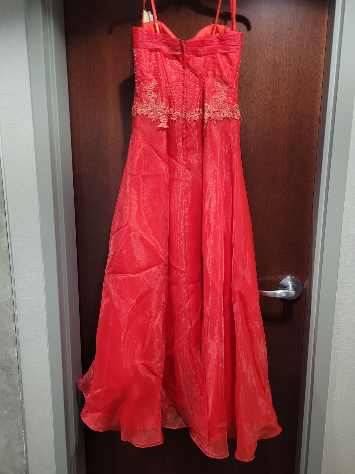 Style 84472 Cassandra Stone Size 8 Strapless Red A-line Dress on Queenly