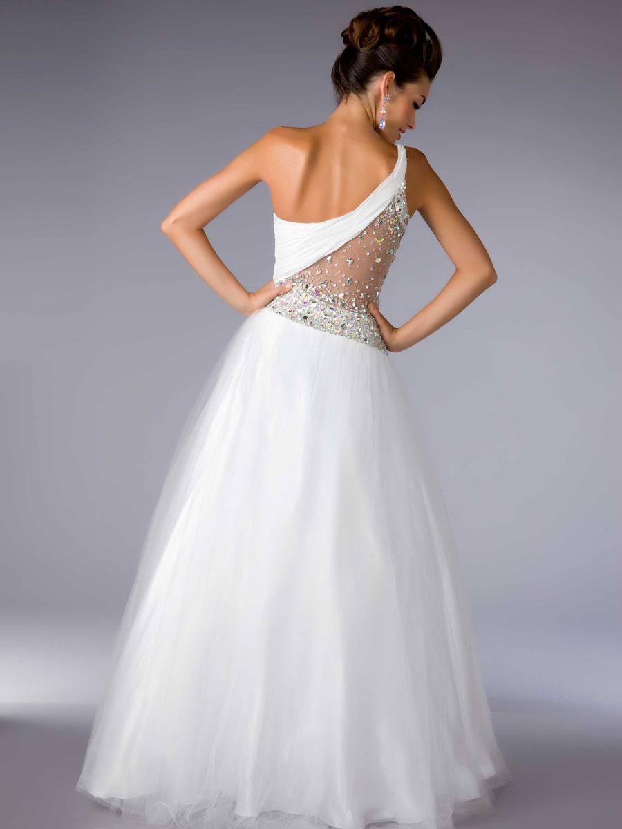 Style 4940H Mac Duggal Size 4 Prom One Shoulder Sequined White Ball Gown on Queenly