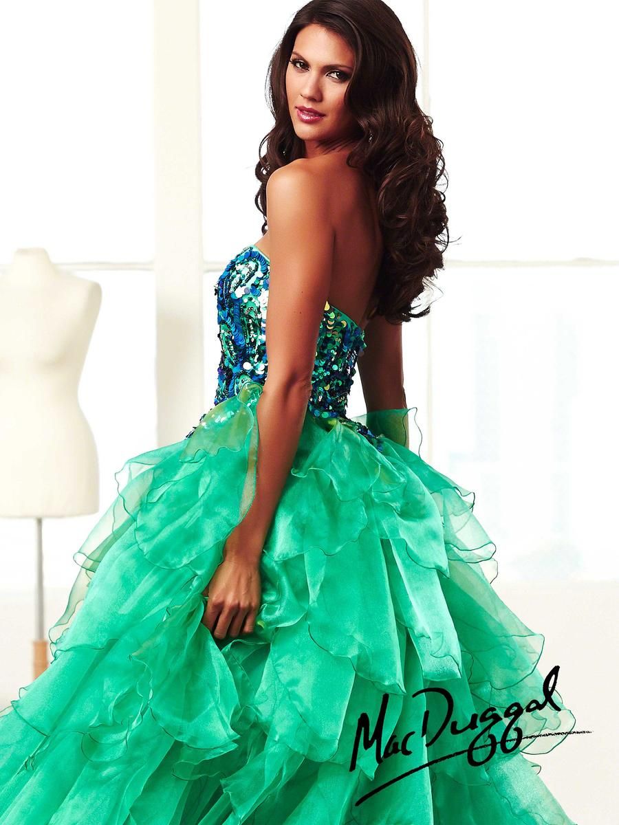 Style 85122H Mac Duggal Size 2 Prom Strapless Sequined Light Green Ball Gown on Queenly