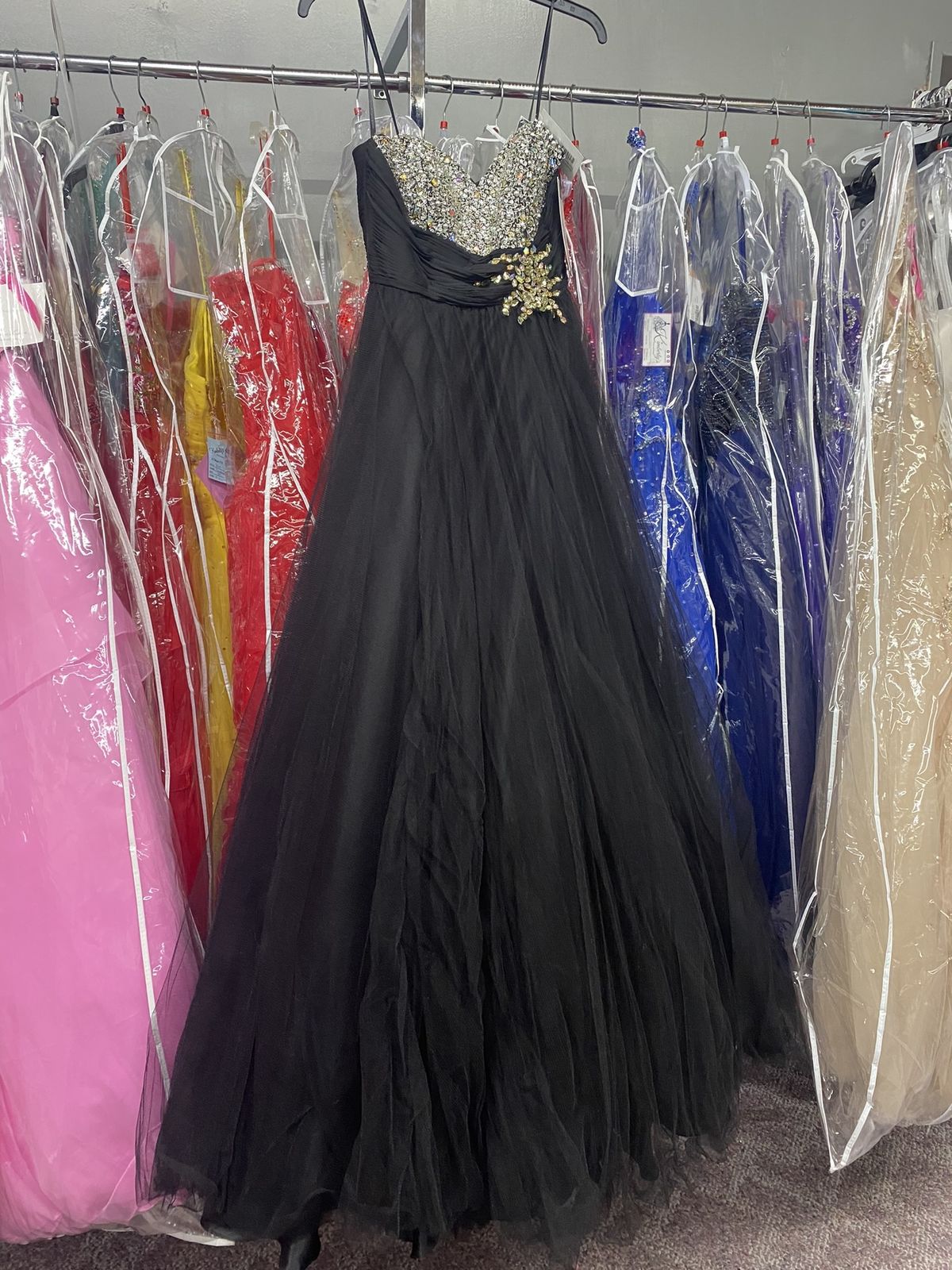 Style 6374H Mac Duggal Size 8 Prom Strapless Sequined Black Ball Gown on Queenly