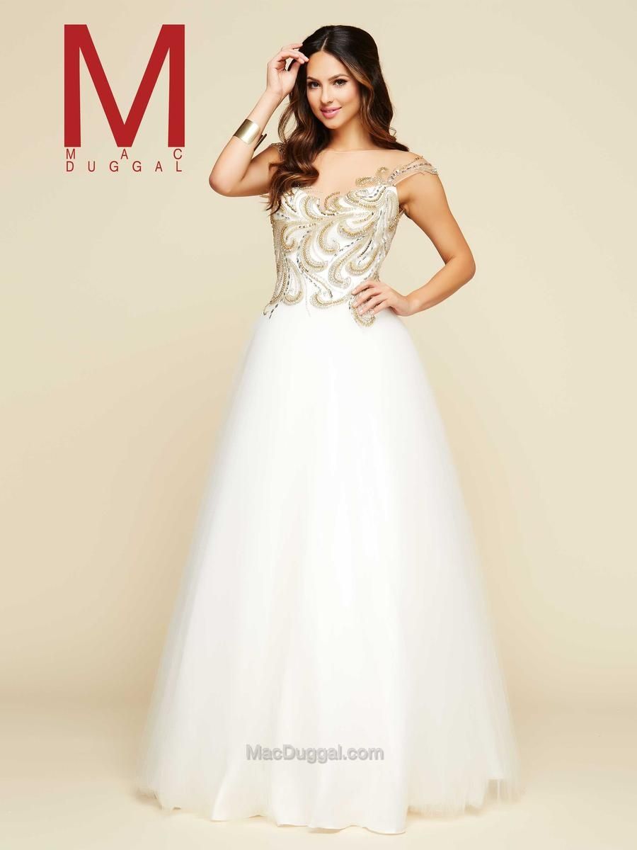Style 65356H Mac Duggal Size 2 Prom Lace White Ball Gown on Queenly