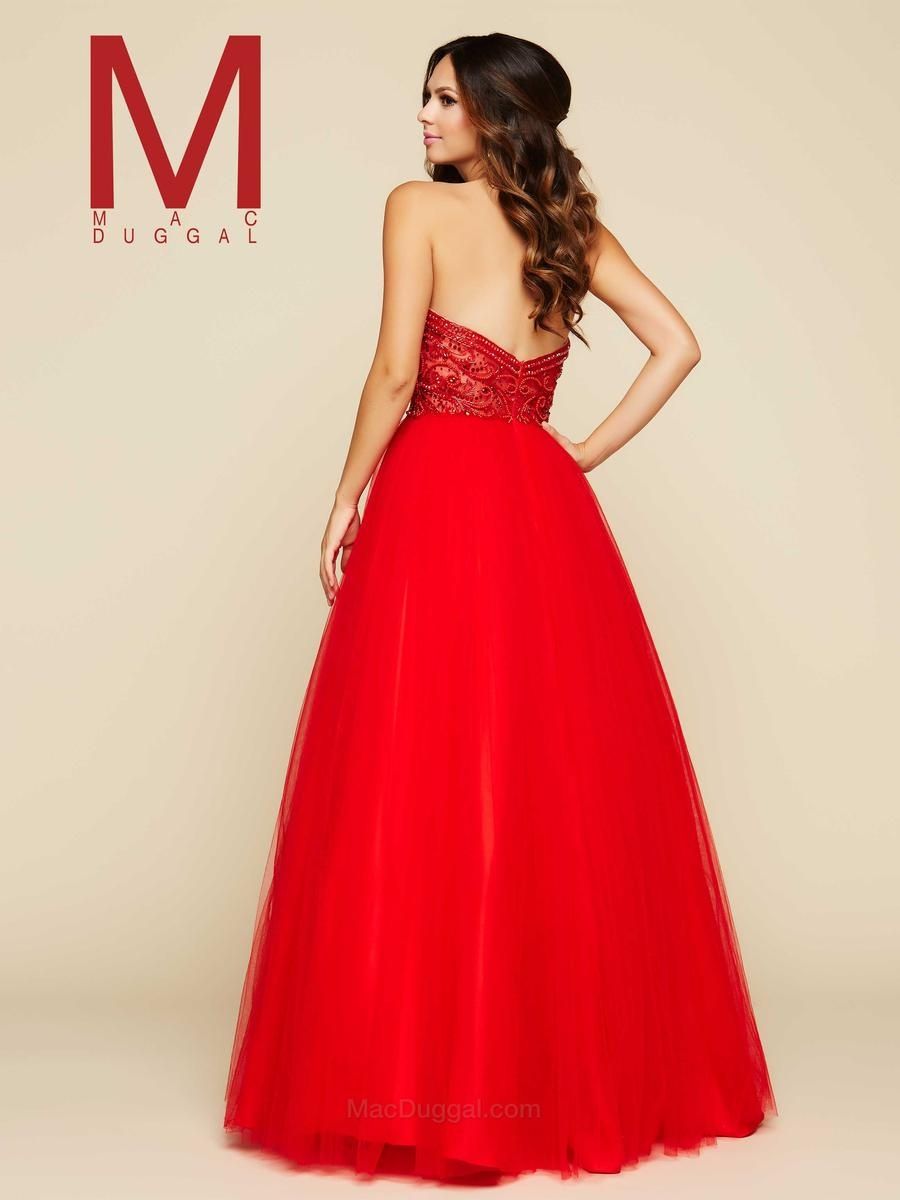 Style 65354H Mac Duggal Size 4 Prom Strapless Sequined Red Ball Gown on Queenly