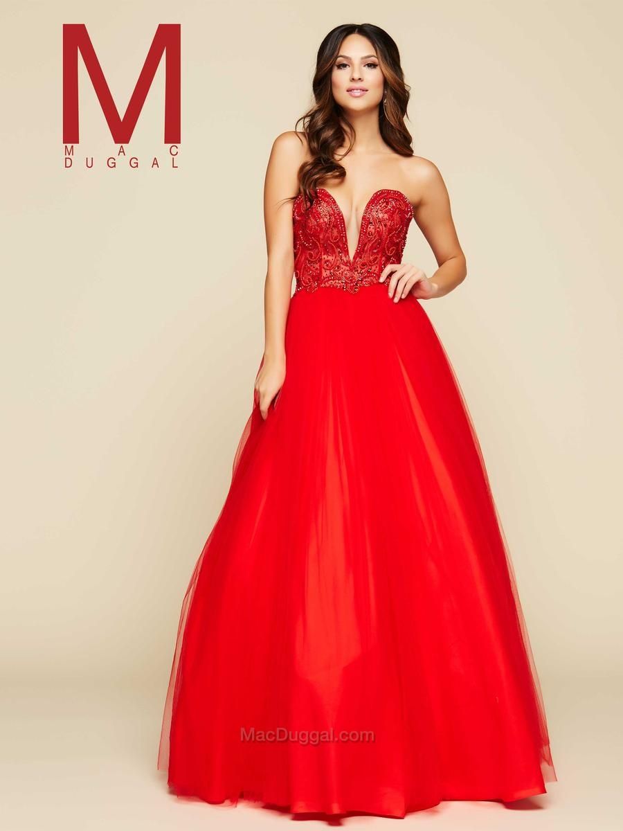 Style 65354H Mac Duggal Size 4 Prom Strapless Sequined Red Ball Gown on Queenly