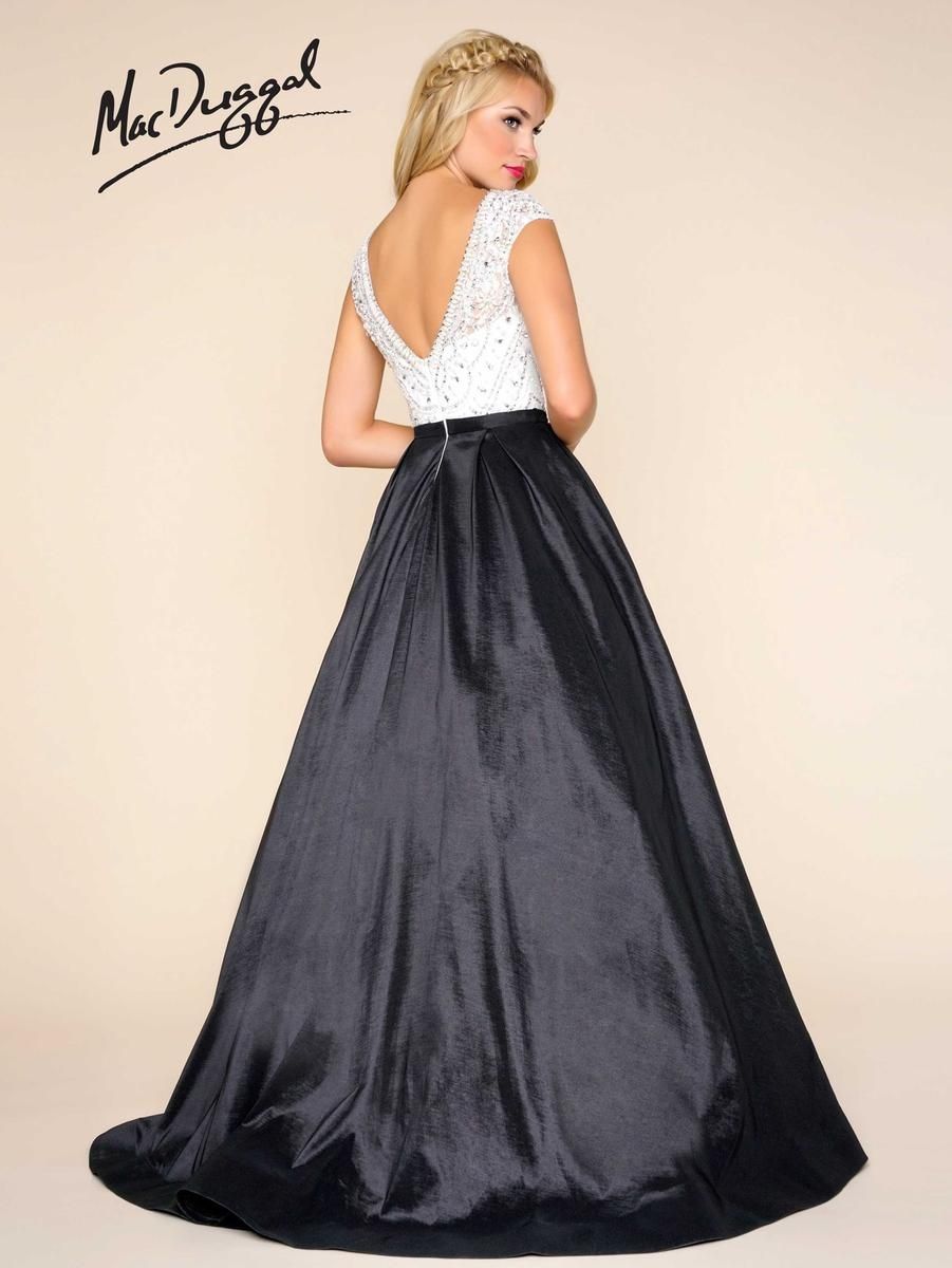 Style 77130H Mac Duggal Size 14 Pageant Cap Sleeve Black Ball Gown on Queenly