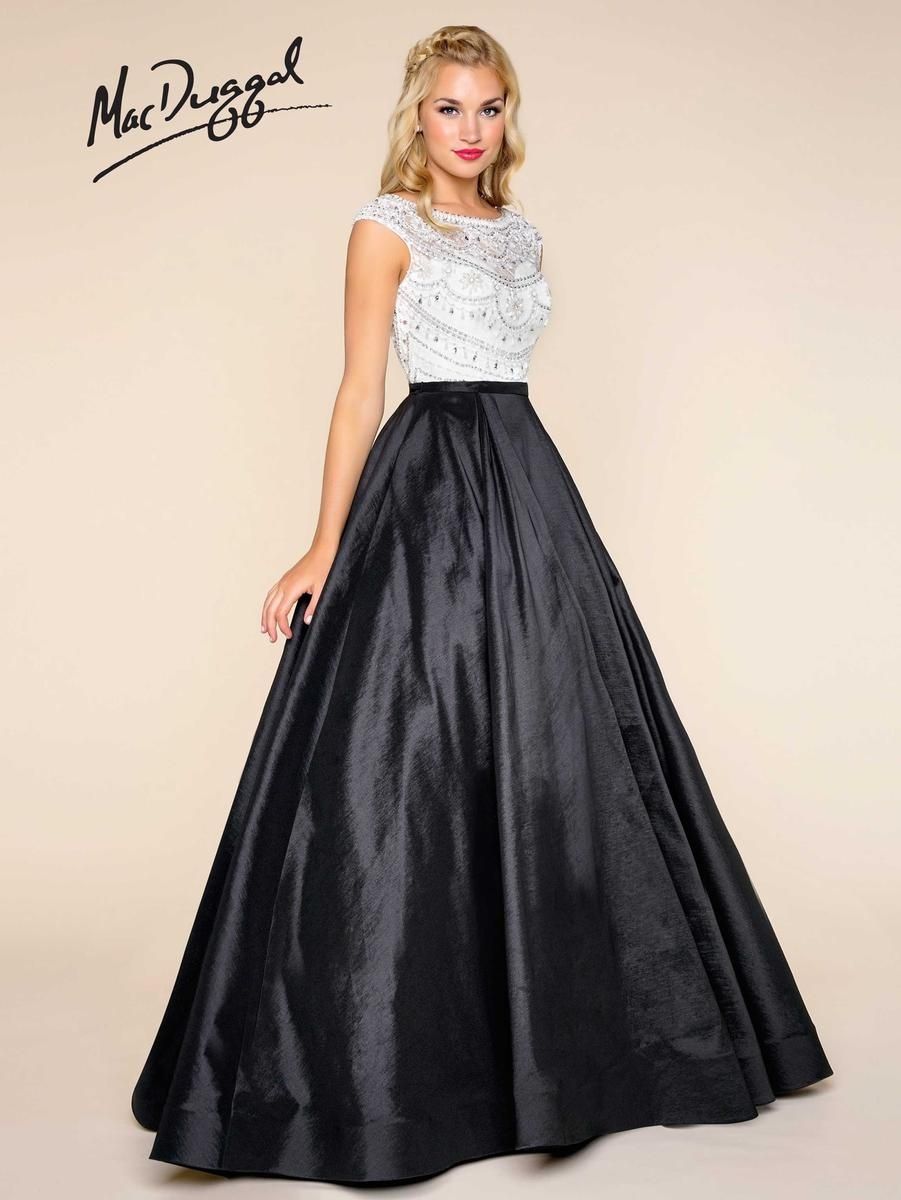 Style 77130H Mac Duggal Size 14 Pageant Cap Sleeve Black Ball Gown on Queenly