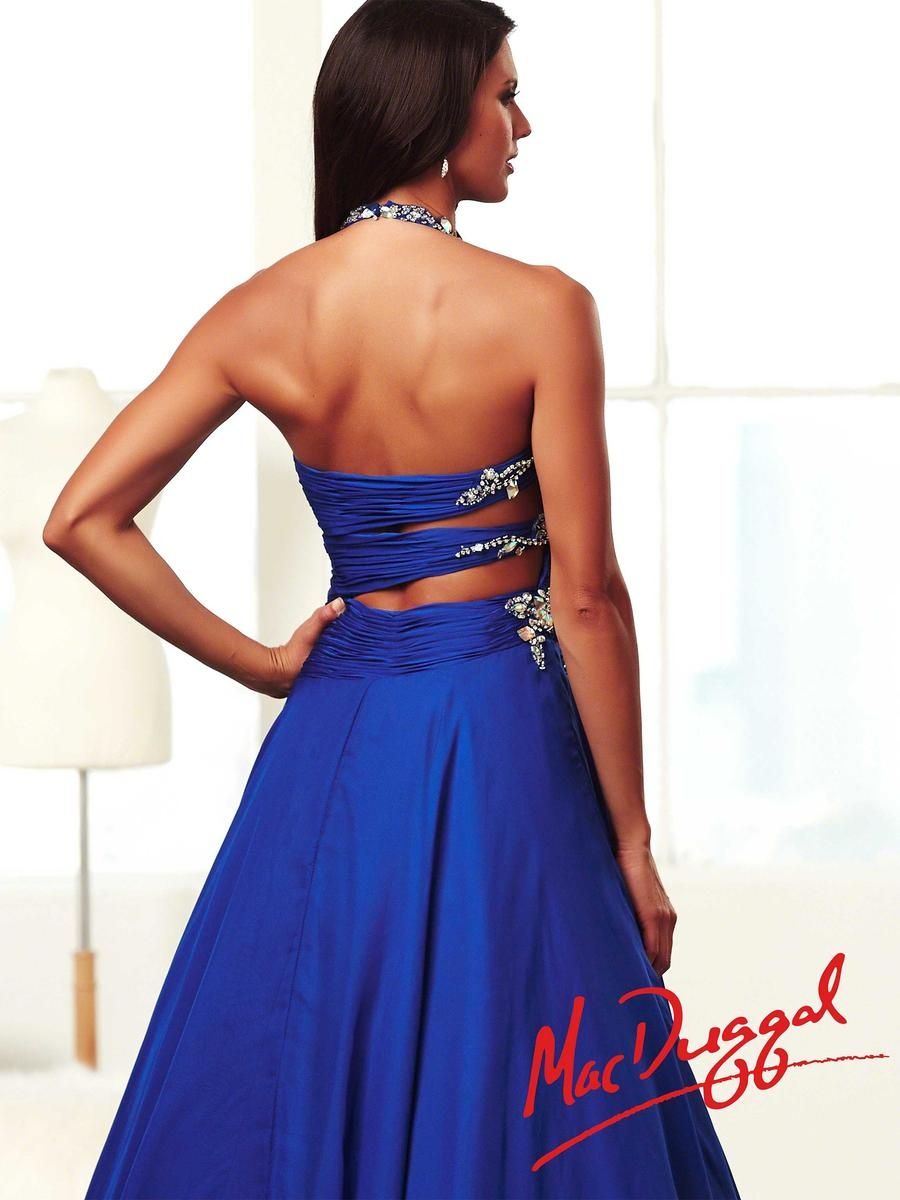Style 50155H Mac Duggal Size 12 Prom Halter Royal Blue Ball Gown on Queenly
