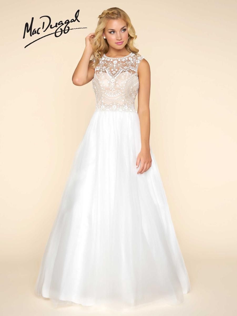 Style 40587H Mac Duggal Size 6 Pageant White A-line Dress on Queenly