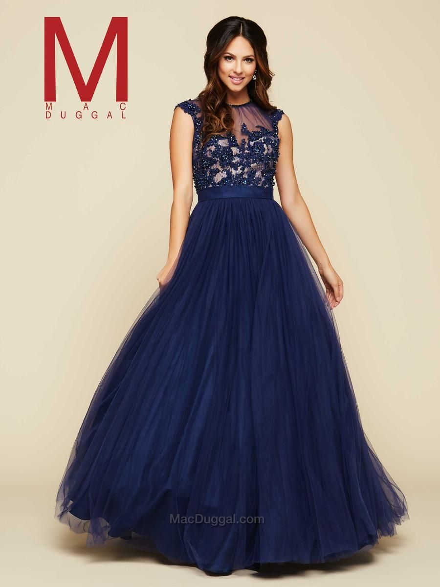 Style 65350H Mac Duggal Size 6 Prom Sequined Navy Blue Ball Gown on Queenly
