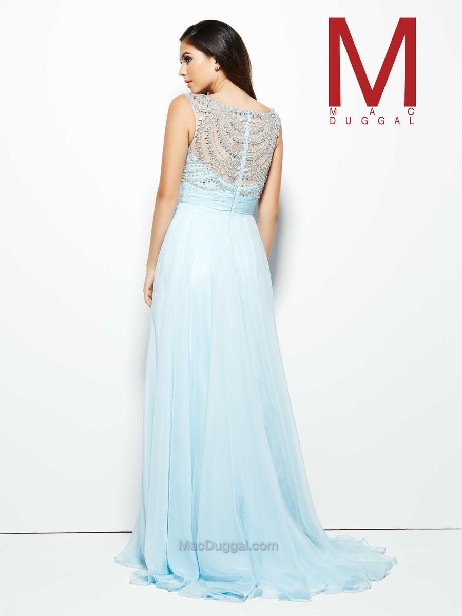 Style 65405A Mac Duggal Size 10 Pageant Blue Side Slit Dress on Queenly