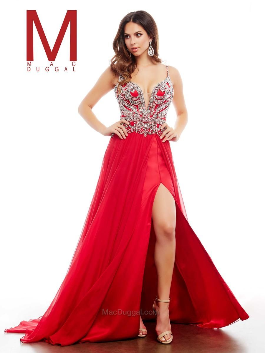 Style 65220A Mac Duggal Size 6 Pageant Red Side Slit Dress on Queenly