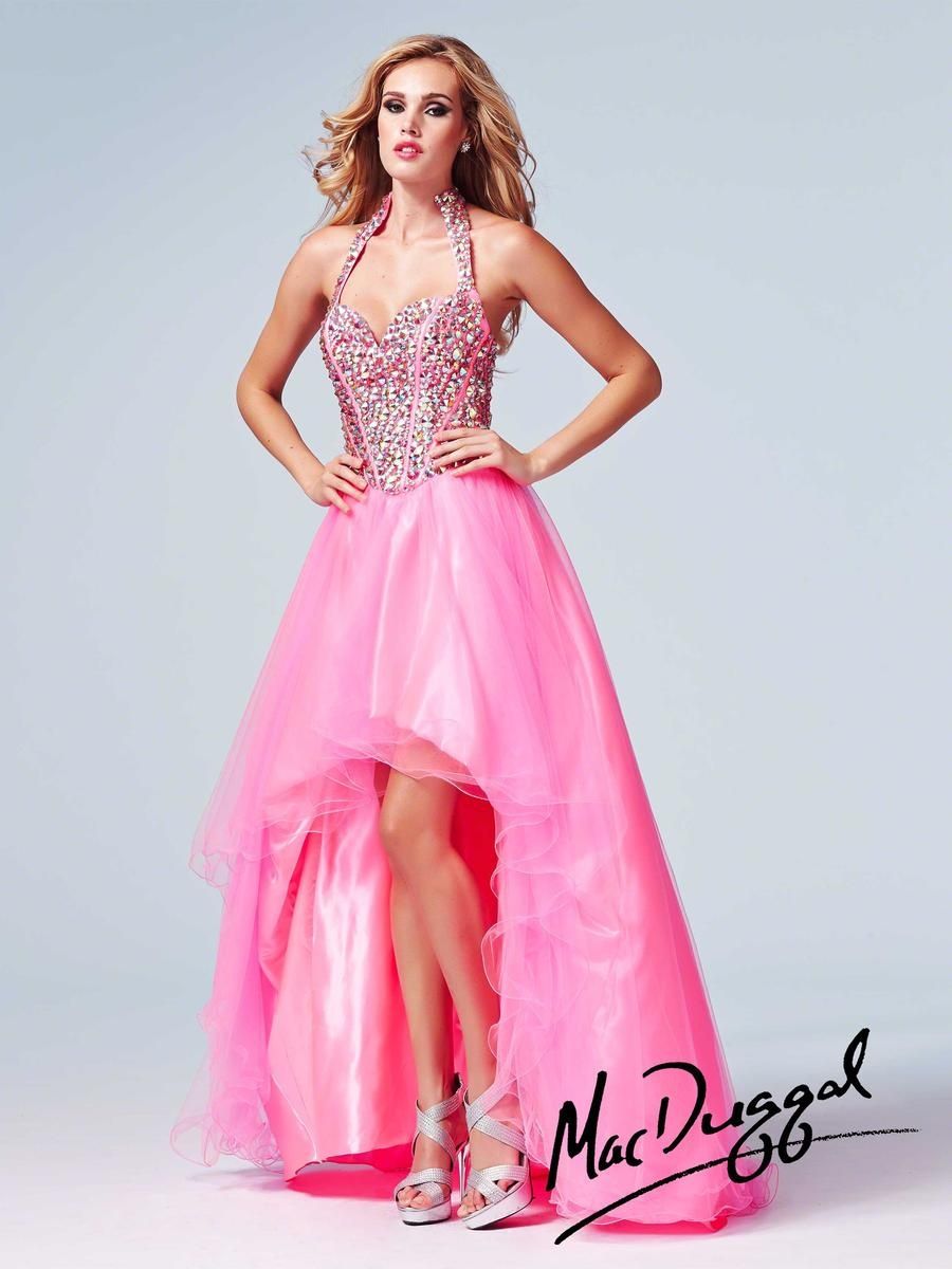 Style 48133A Mac Duggal Size 6 Prom Sequined Hot Pink Side Slit Dress on Queenly
