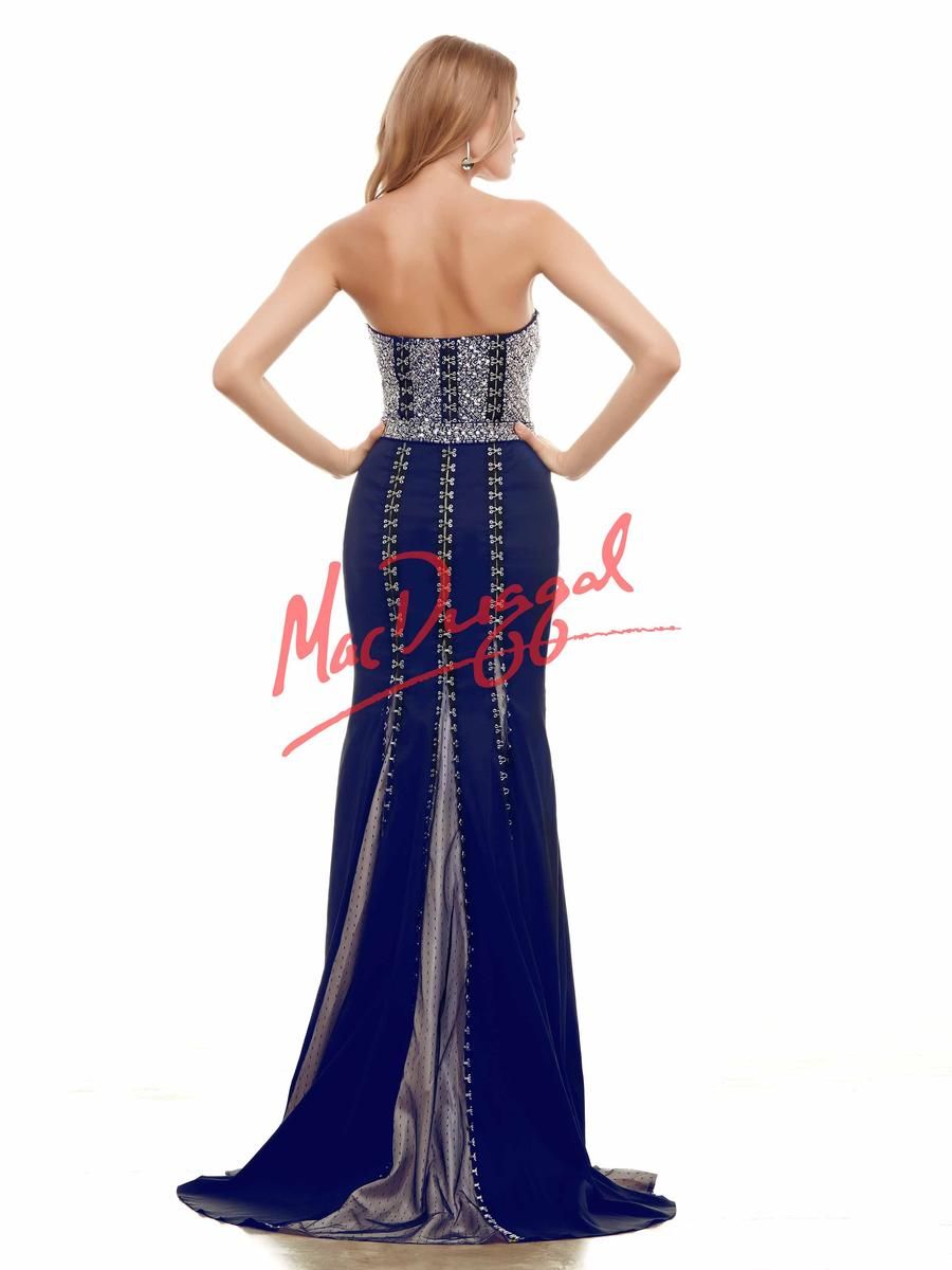 Style 76732A Mac Duggal Size 2 Prom Strapless Sequined Navy Blue Mermaid Dress on Queenly