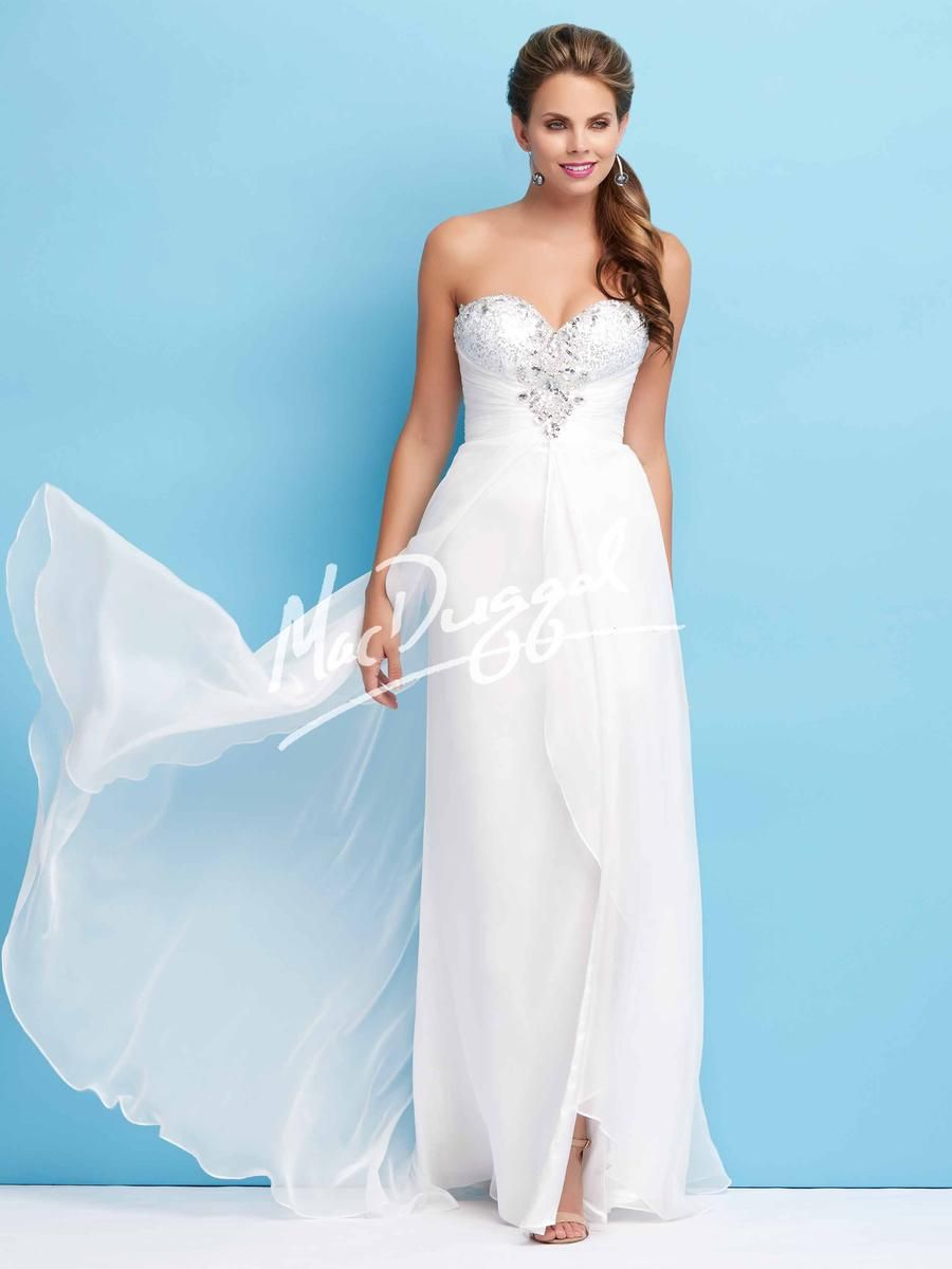 Style 65116L Mac Duggal Size 8 Wedding Sequined White Side Slit Dress on Queenly