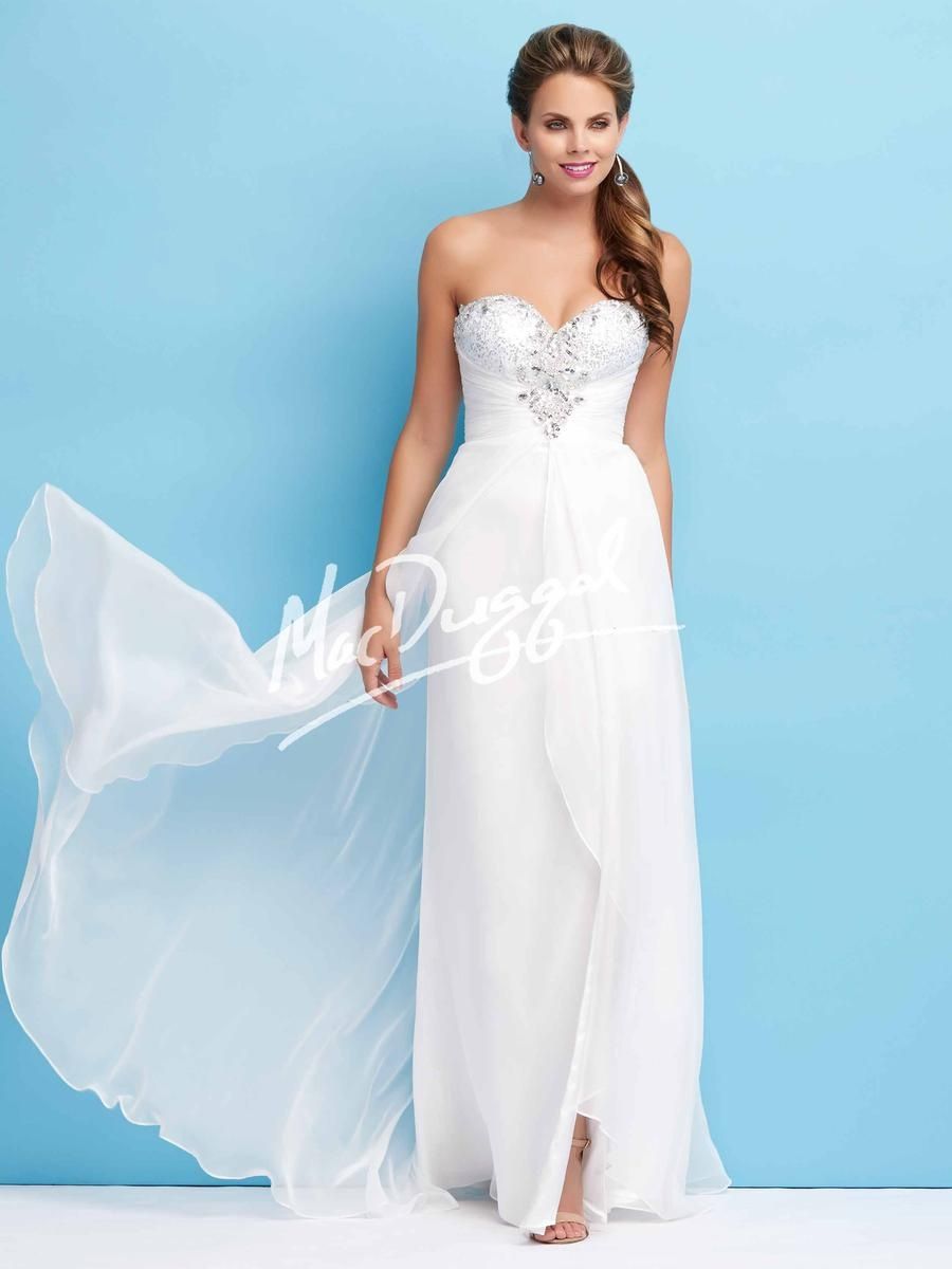 Style 65116L Mac Duggal Size 8 Wedding Strapless Sequined White Side Slit Dress on Queenly