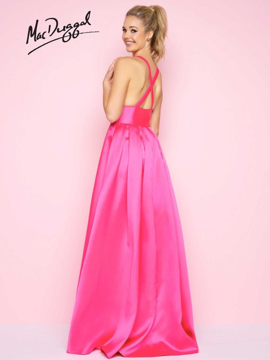 Style 25534L Mac Duggal Size 0 Prom Plunge Hot Pink Ball Gown on Queenly