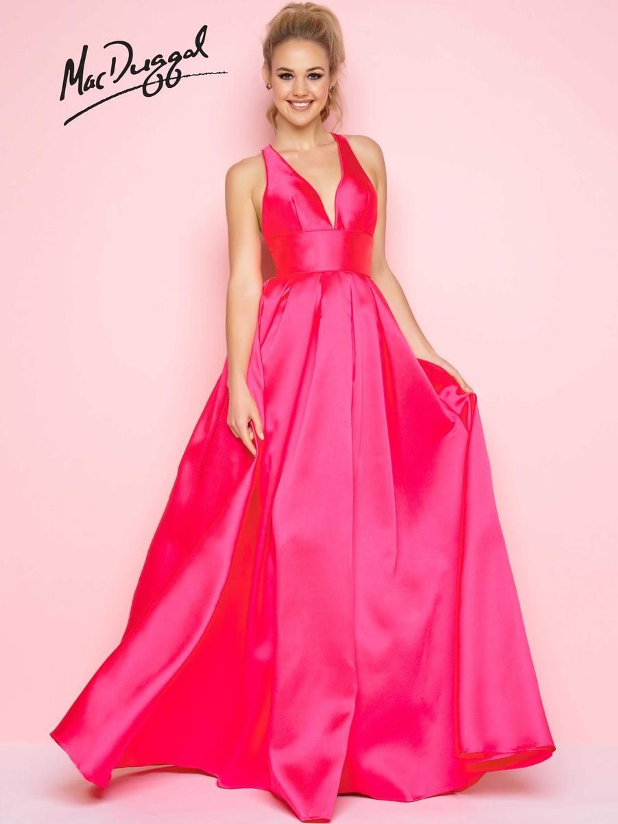 Style 25534L Mac Duggal Size 0 Prom Plunge Hot Pink Ball Gown on Queenly