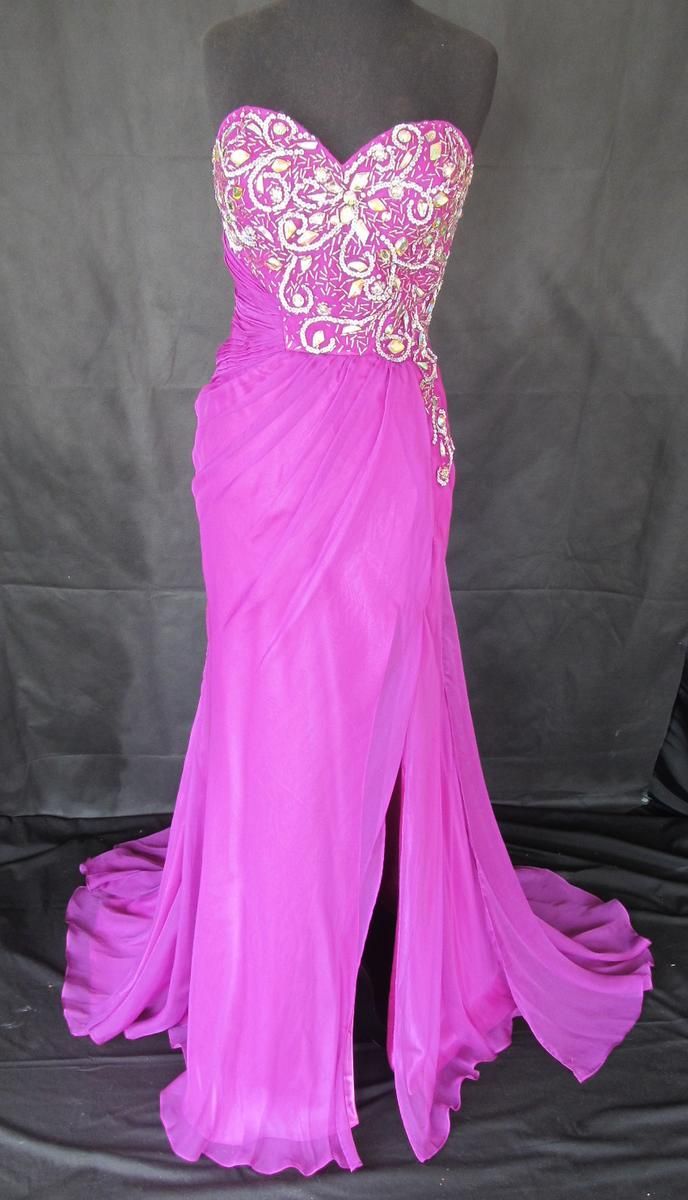 Style 48002L Mac Duggal Size 12 Prom Sequined Hot Pink Side Slit Dress on Queenly