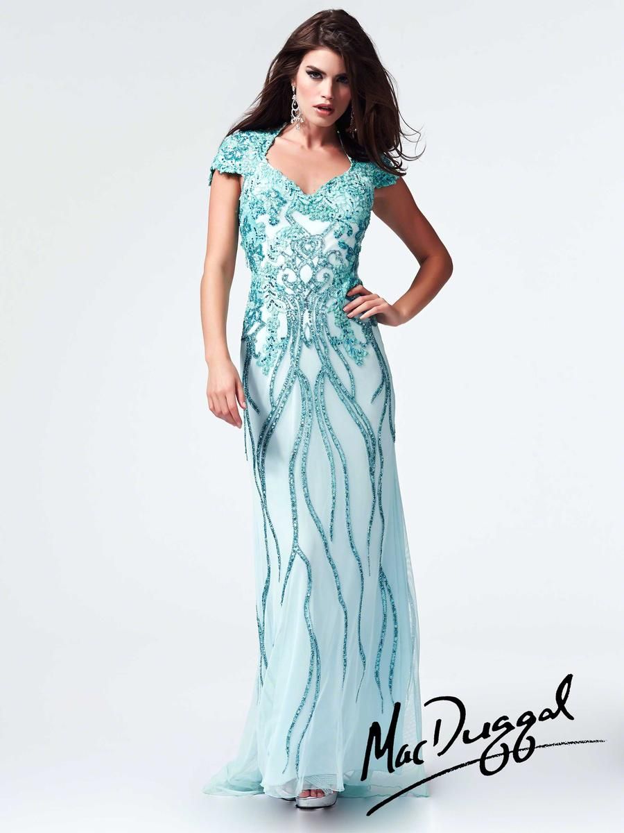 Style 1906M Mac Duggal Size 10 Prom Lace Turquoise Blue Floor Length Maxi on Queenly