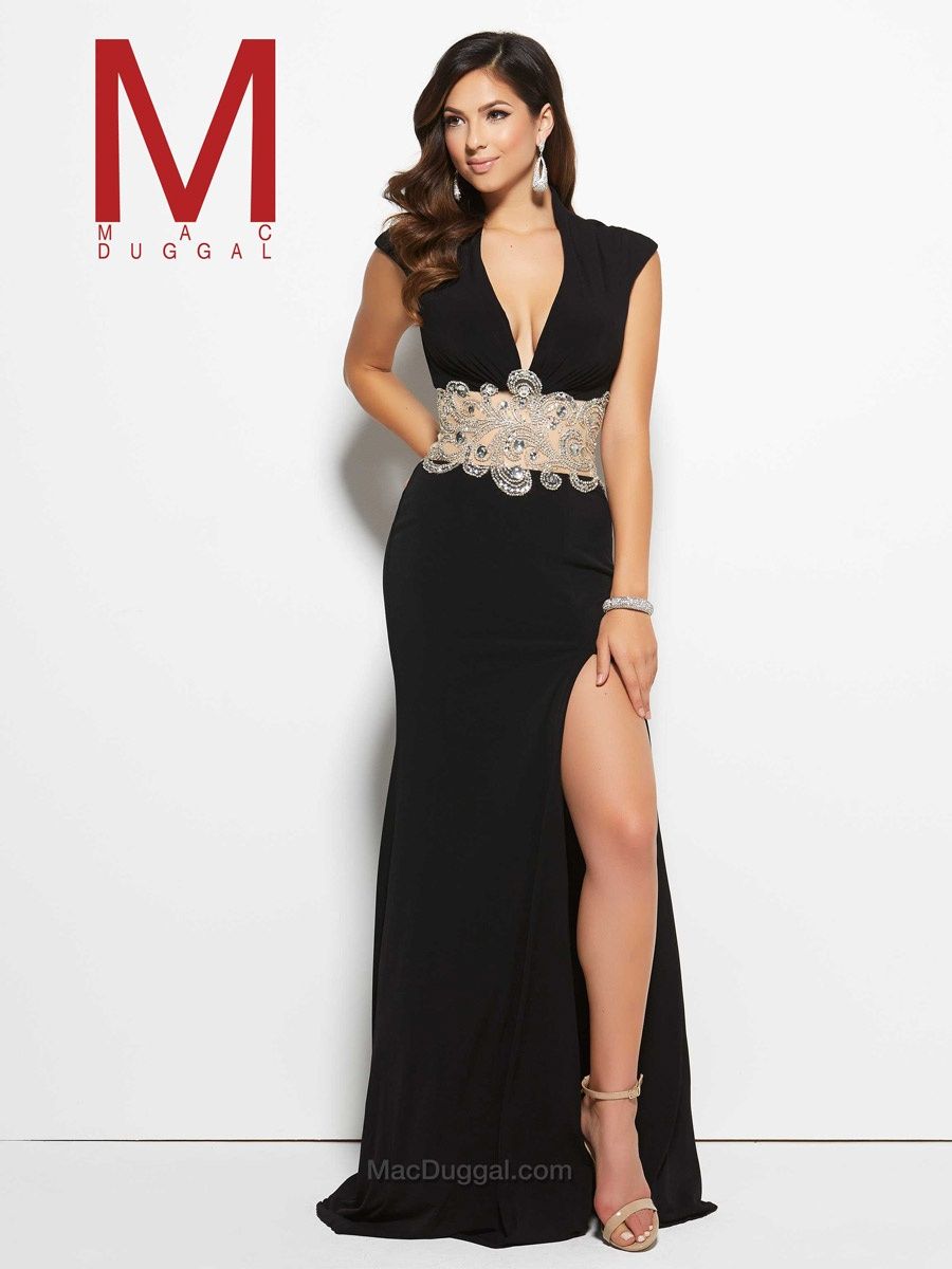 Style 82228 Mac Duggal Size 4 Prom Black Side Slit Dress on Queenly