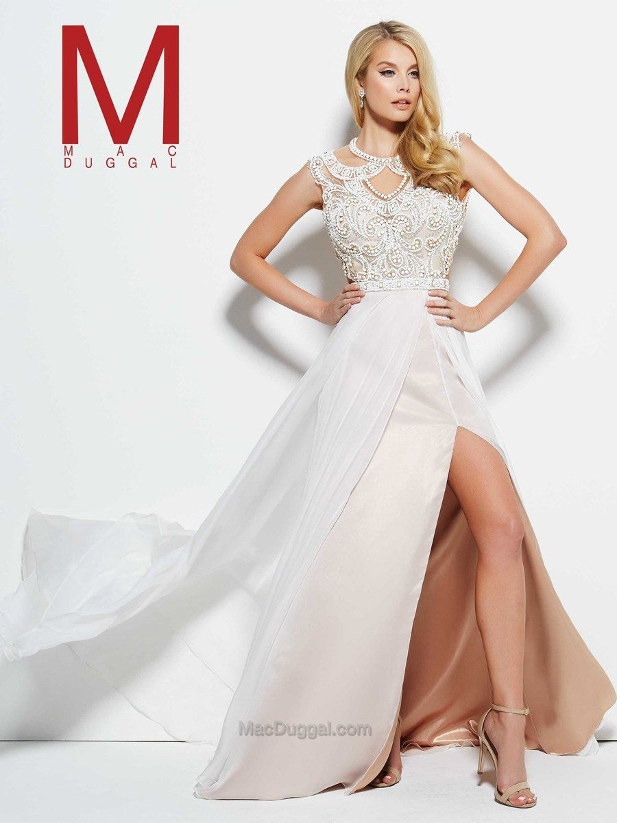 Style 65548M Mac Duggal Size 6 Pageant White Side Slit Dress on Queenly