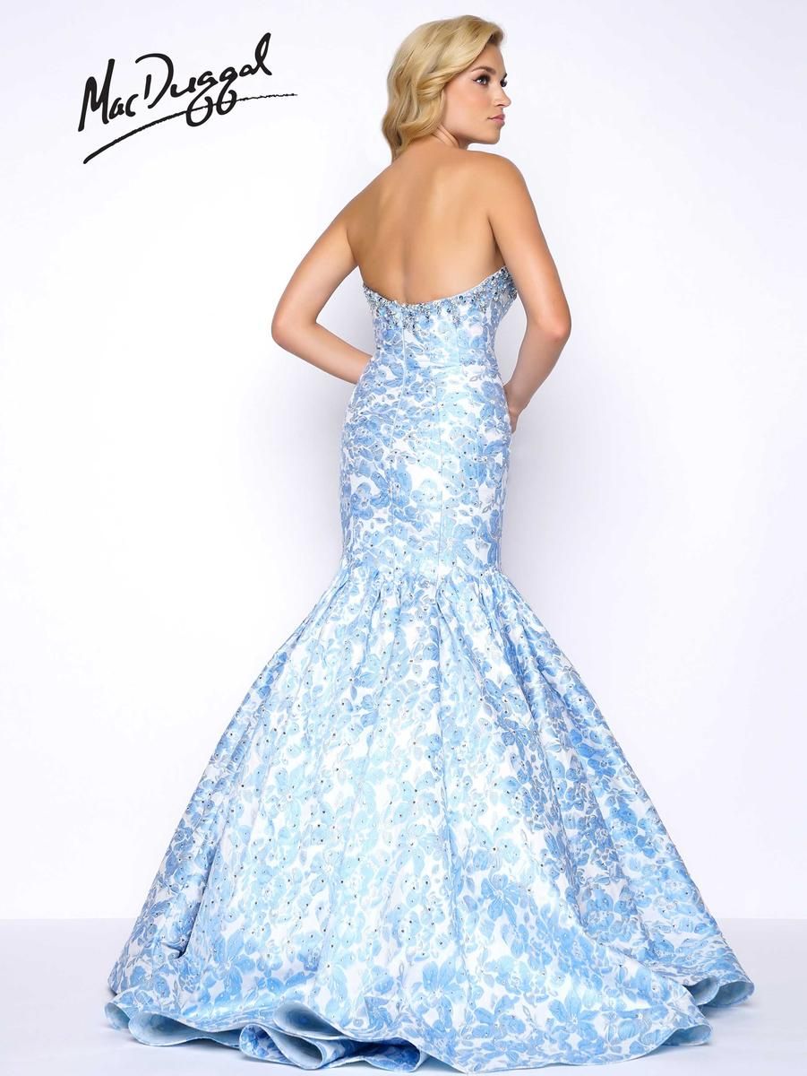 Style 66018M Mac Duggal Size 4 Pageant Strapless Light Blue Mermaid Dress on Queenly
