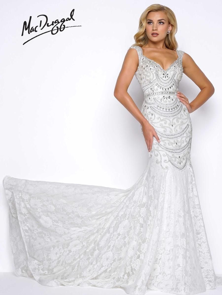 Style 65684M Mac Duggal Size 10 Prom Lace White Mermaid Dress on Queenly