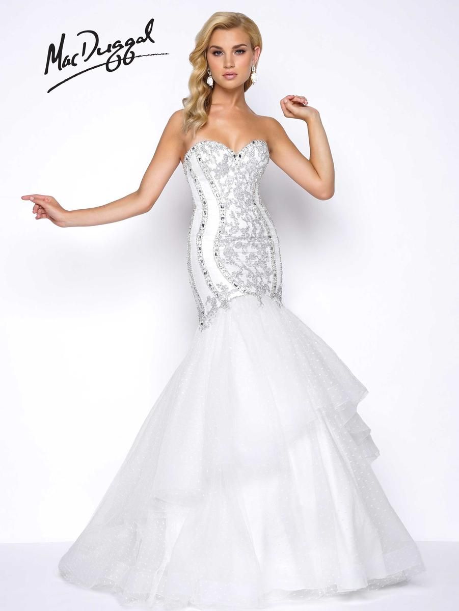 Style 62732M Mac Duggal Size 8 Prom Sequined White Mermaid Dress on Queenly