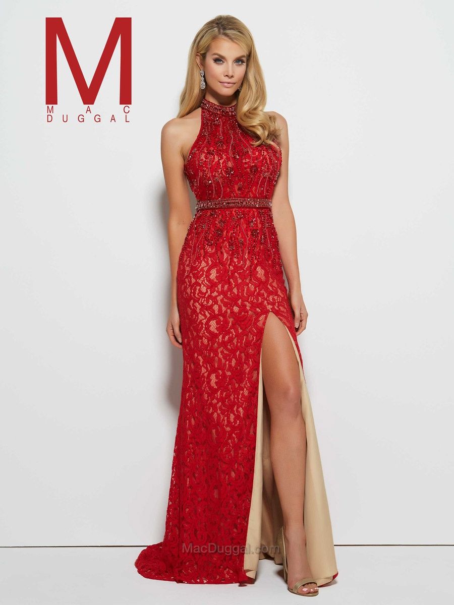 Style 62343M Mac Duggal Size 6 Prom Red Side Slit Dress on Queenly