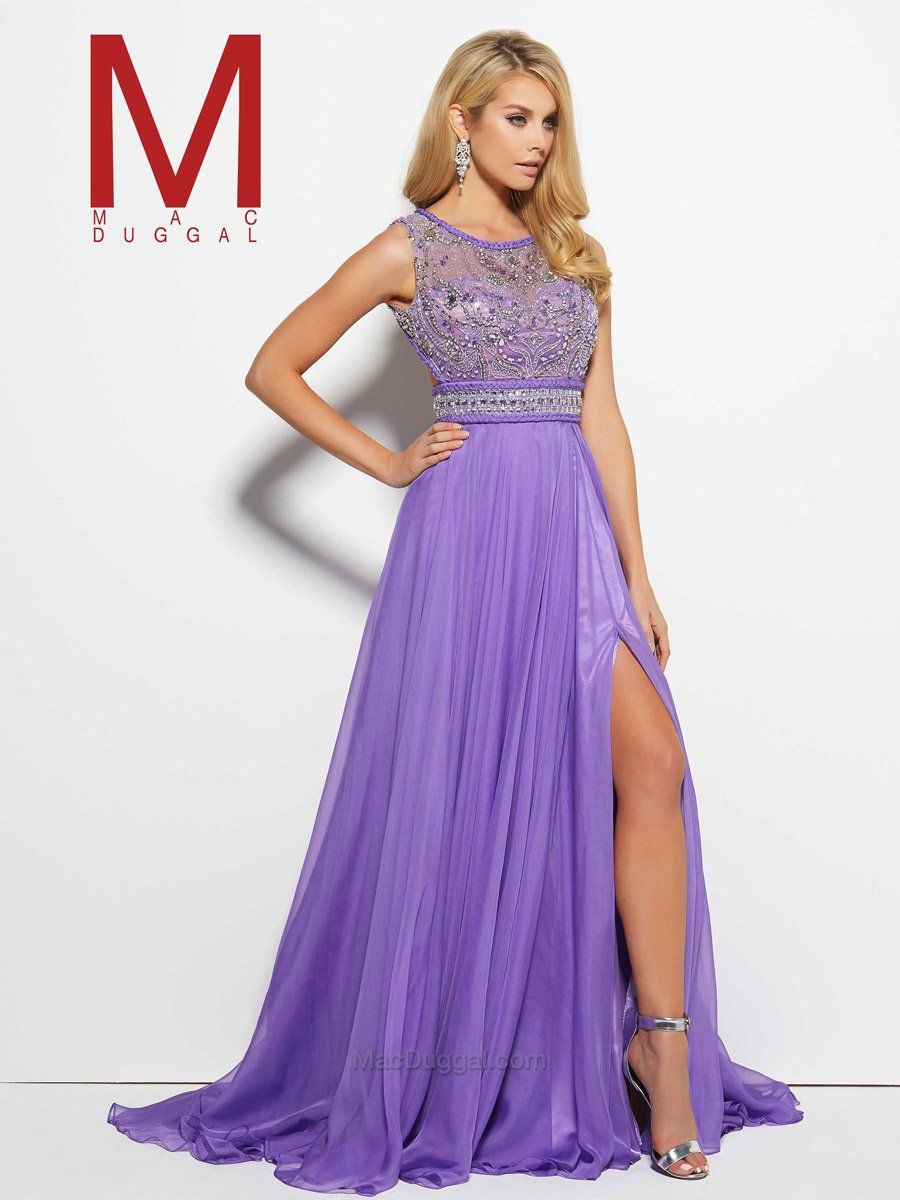 Style 10095M Mac Duggal Size 14 Prom Purple Side Slit Dress on Queenly
