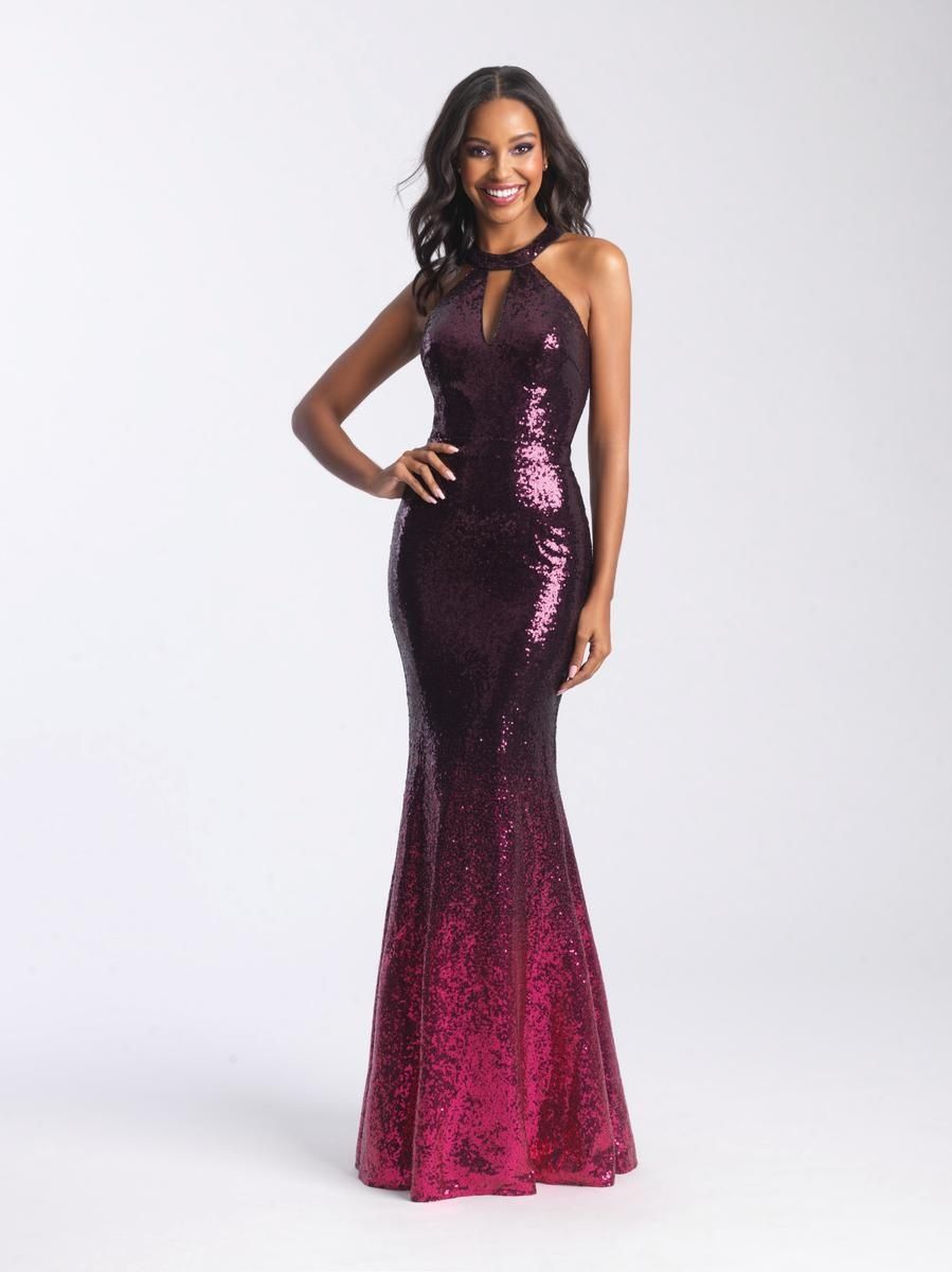 Style 20-362 Madison James Pink Size 0 Sequin Ombre High Neck Jewelled Mermaid Dress on Queenly