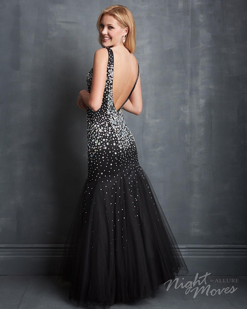Style 7065 Madison James Size 14 Sequined Black Mermaid Dress on Queenly