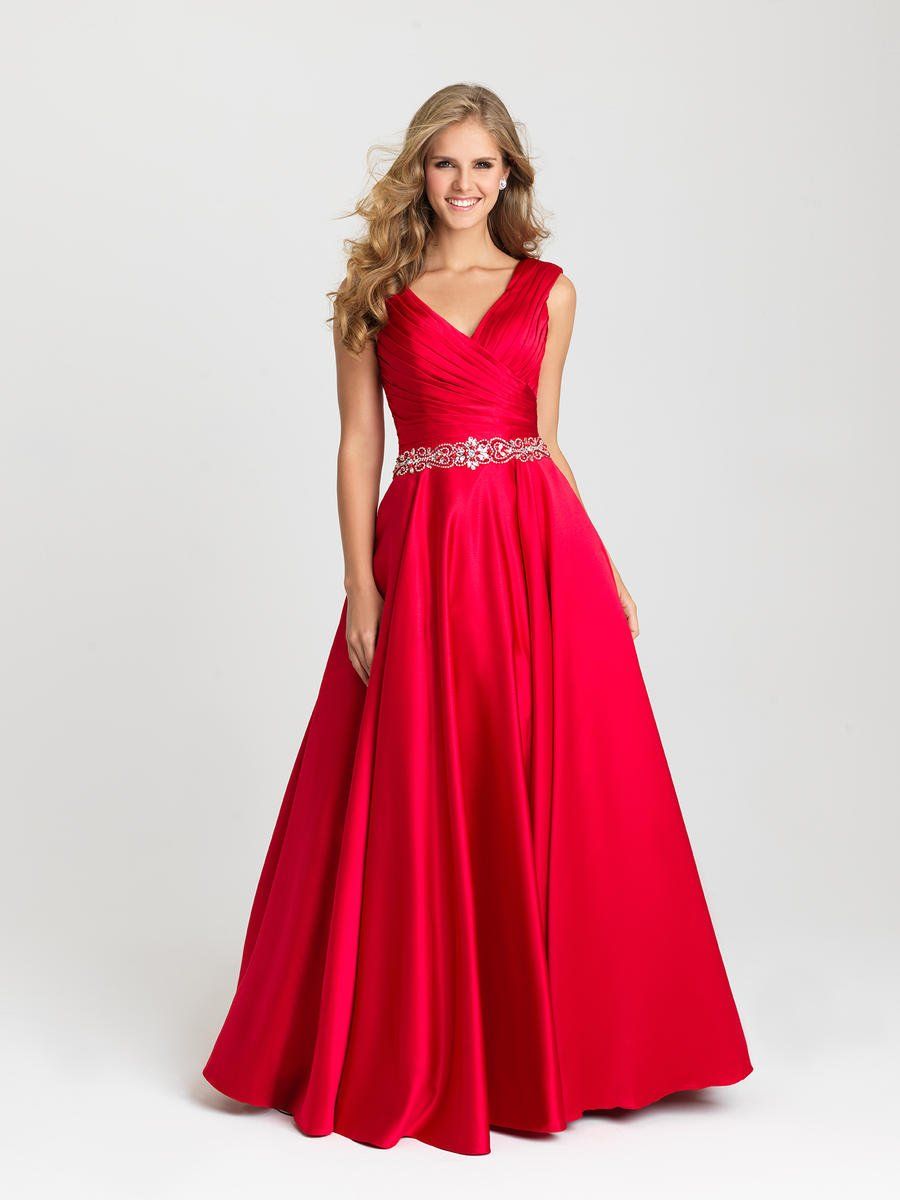 Style 16-419 Madison James Size 14 Satin Red Ball Gown on Queenly