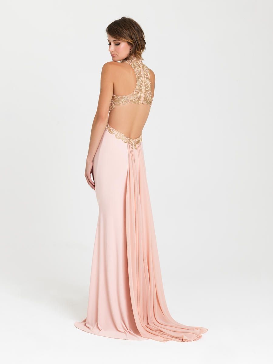Style 16-396 Madison James Size 4 Prom High Neck Sequined Light Pink Floor Length Maxi on Queenly