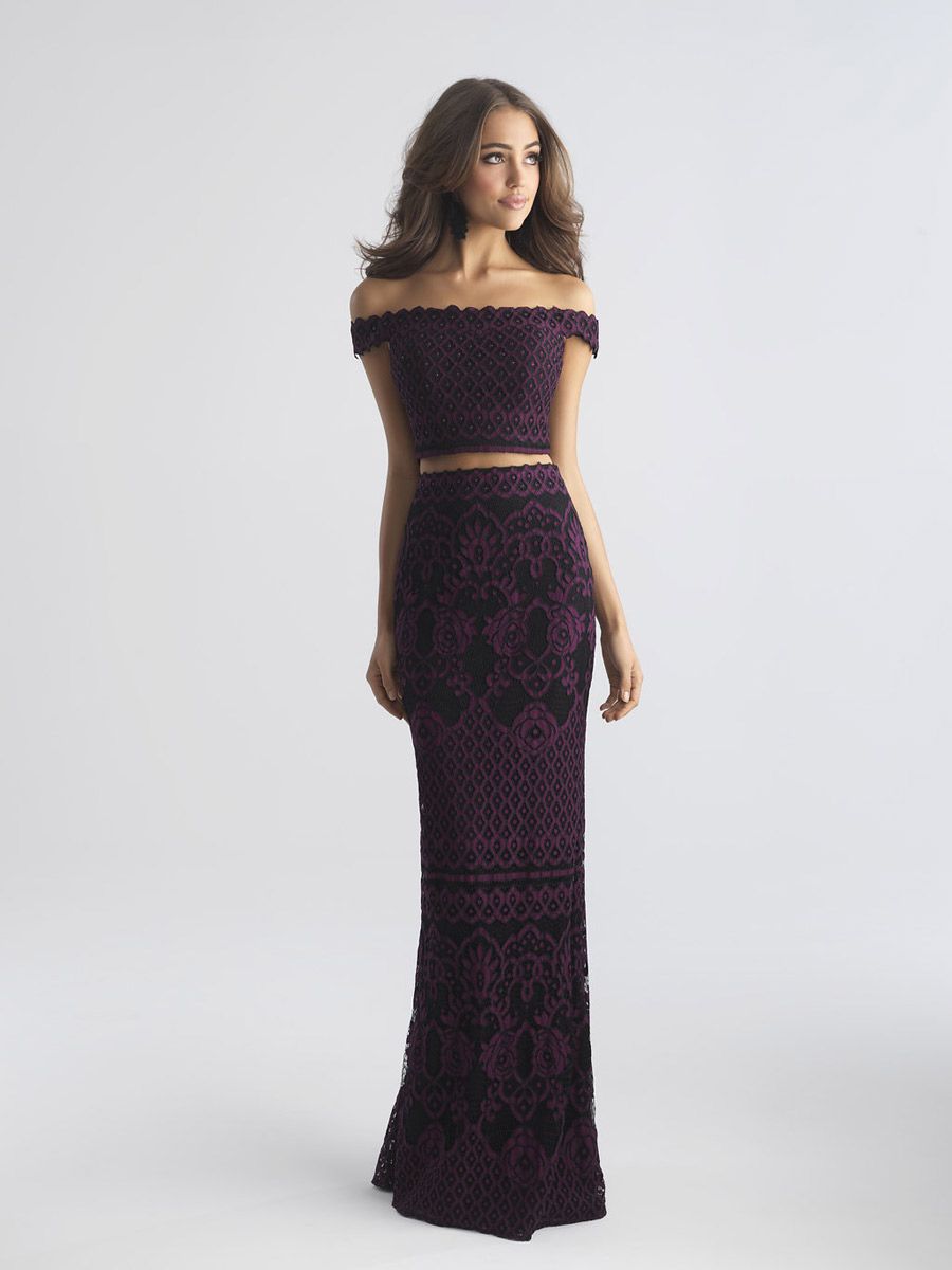 Style 18-646 Madison James Size 4 Lace Purple Floor Length Maxi on Queenly