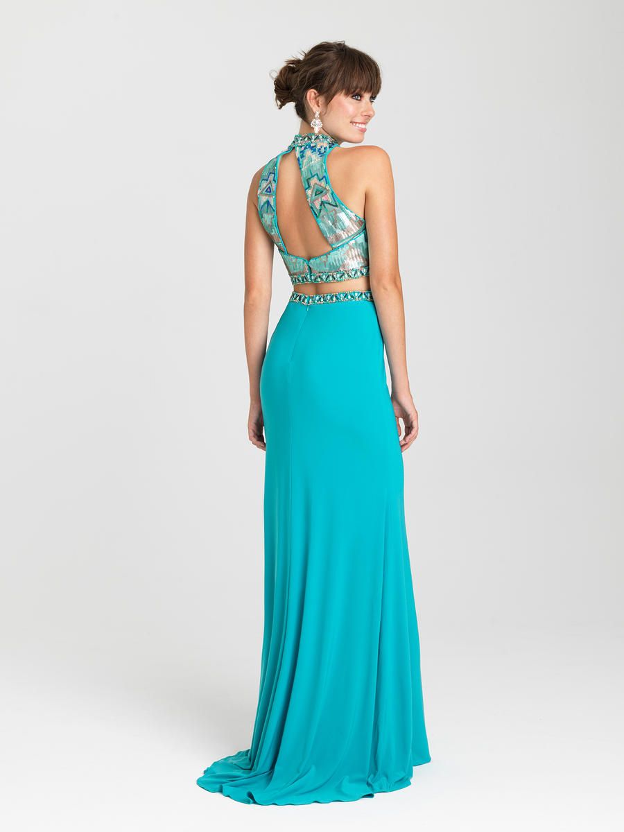 Style 16-435 Madison James Size 8 Prom High Neck Sequined Light Blue Floor Length Maxi on Queenly
