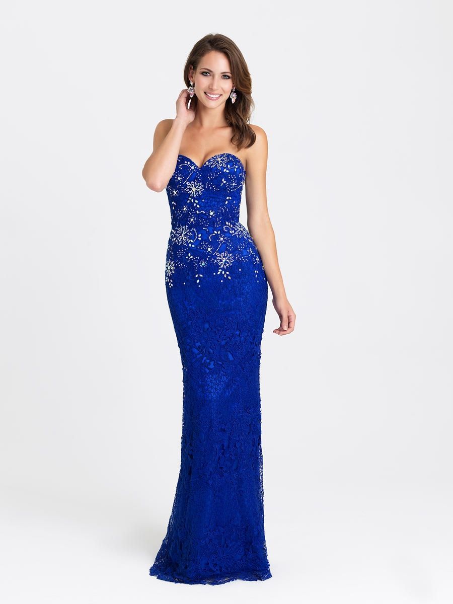 Style 16-323 Madison James Size 6 Lace Royal Blue Floor Length Maxi on Queenly