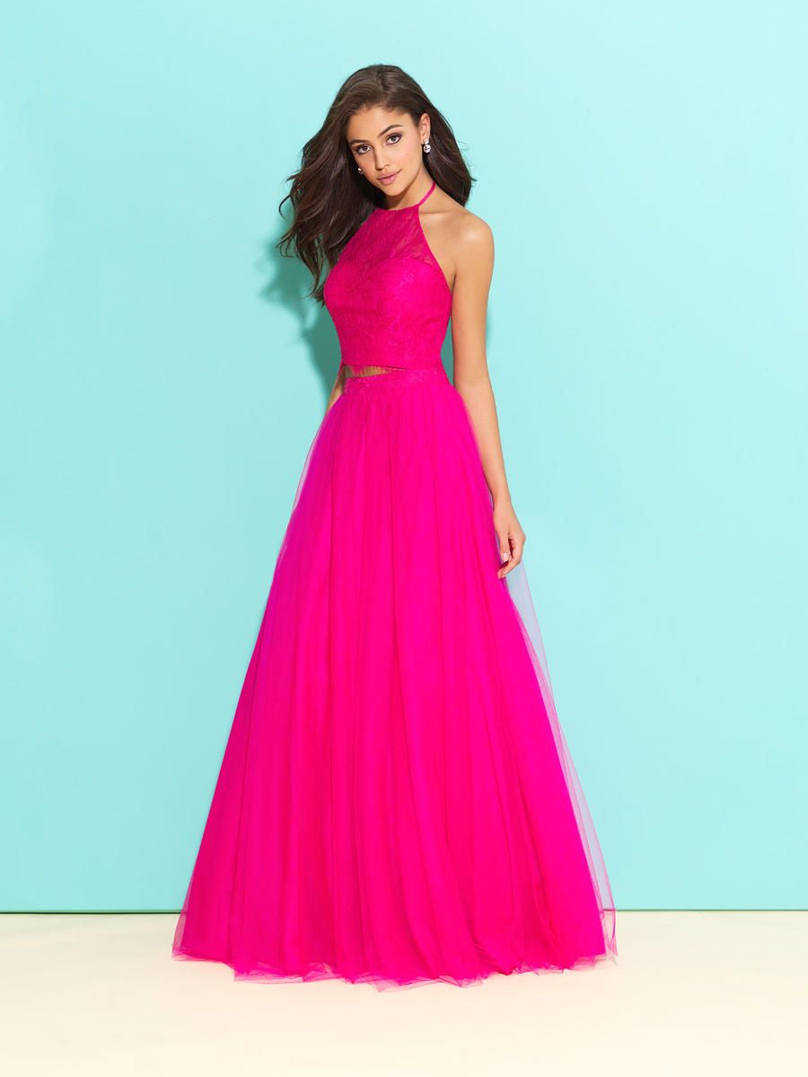 Style 17-284 Madison James Size 10 Prom Lace Hot Pink Ball Gown on Queenly