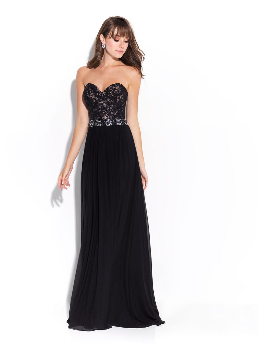 Style 17-224 Madison James Size 12 Strapless Black Floor Length Maxi on Queenly
