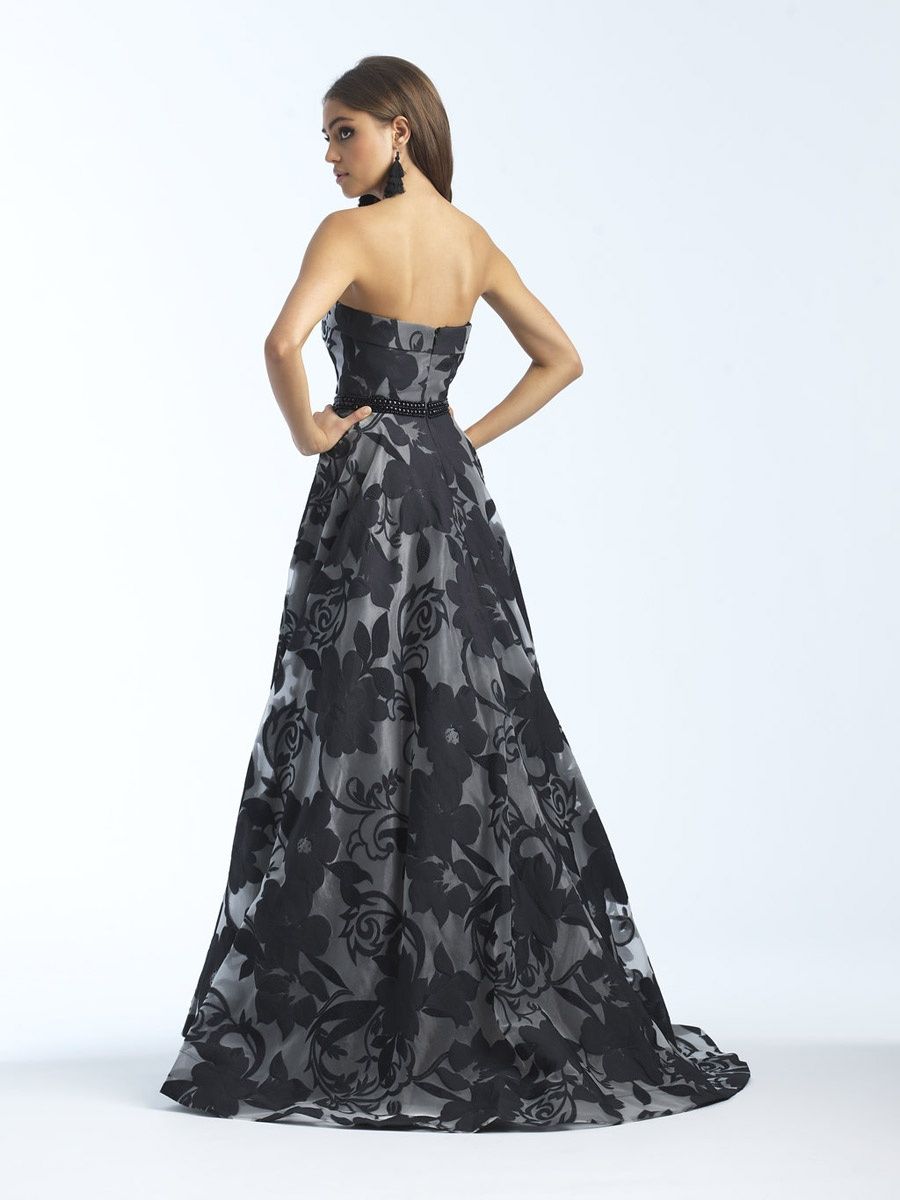 Style 18-733 Madison James Size 14 Floral Black Ball Gown on Queenly