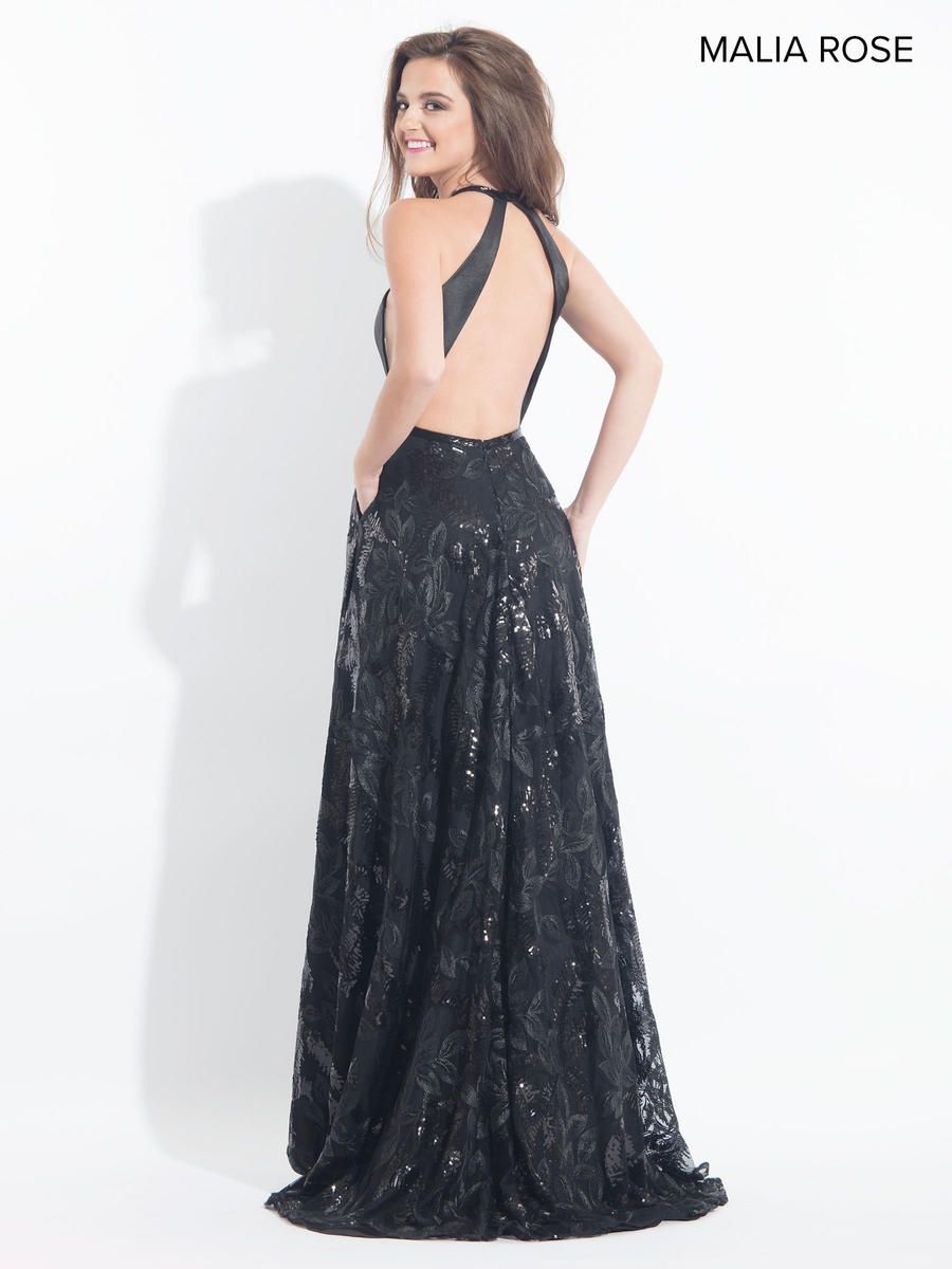 Style MP1010 Malia Rose Size 4 Prom Halter Satin Black Side Slit Dress on Queenly