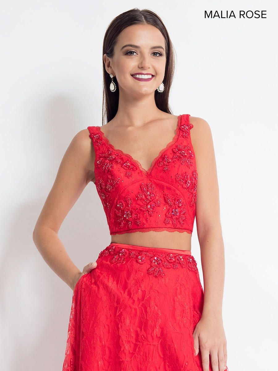 Style MP1006 Malia Rose Size 4 Prom Lace Red Side Slit Dress on Queenly