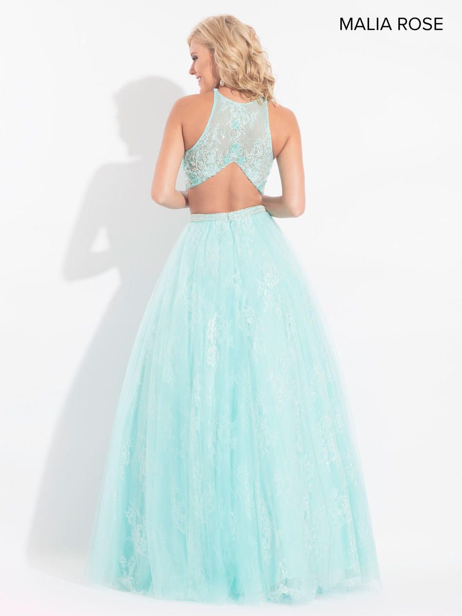 Style MP1014 Malia Rose Size 12 Prom Halter Lace Light Green Ball Gown on Queenly