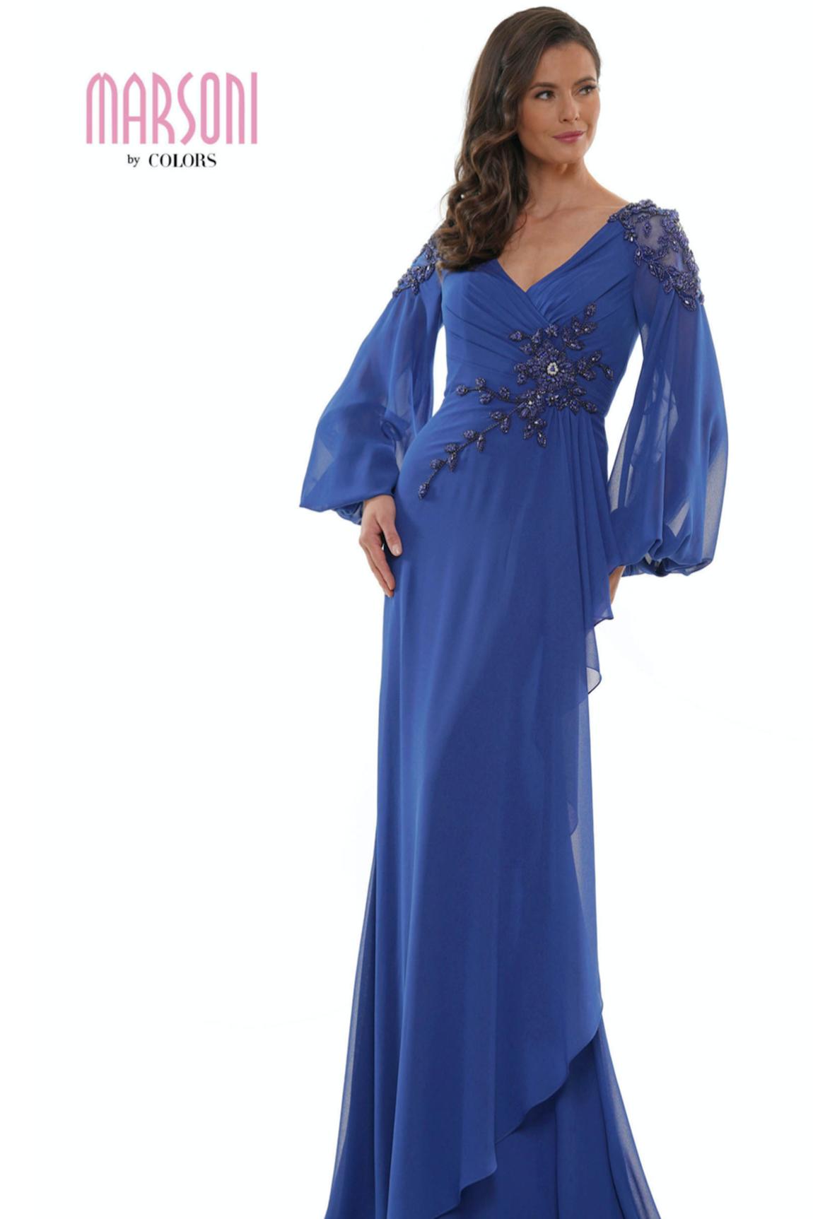 Style 1074 Marsoni Size 12 Blue Floor Length Maxi on Queenly