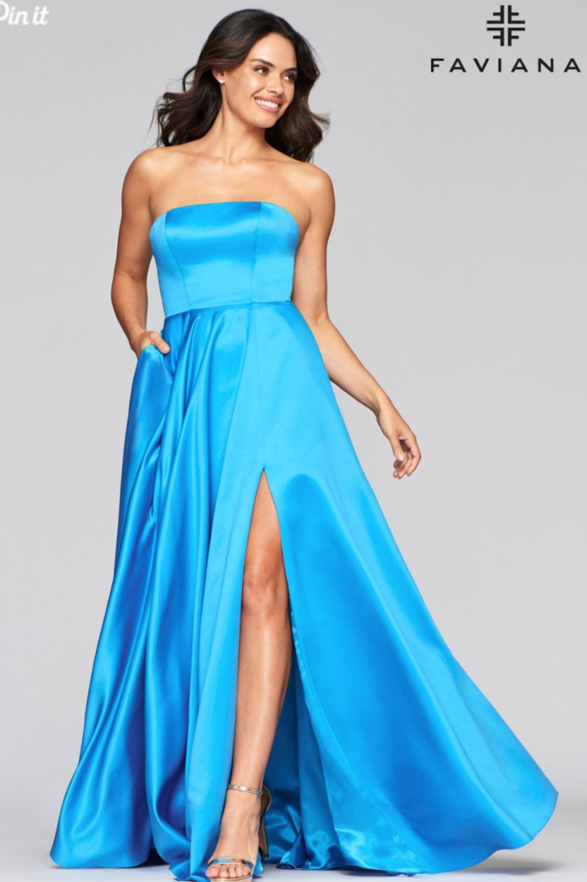 Style 10439 Faviana Size 0 Prom Strapless Satin Blue Ball Gown on Queenly